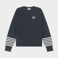 AOLP Crew Neck Pullover with Striped Sleeves Charcoal
