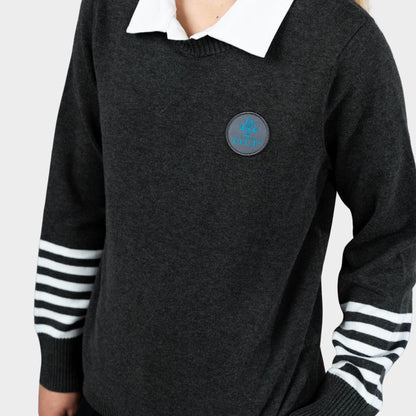 AOLP Crew Neck Pullover with Striped Sleeves Charcoal