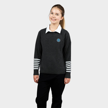 AOLP Crew Neck Pullover with Striped Sleeves Charcoal
