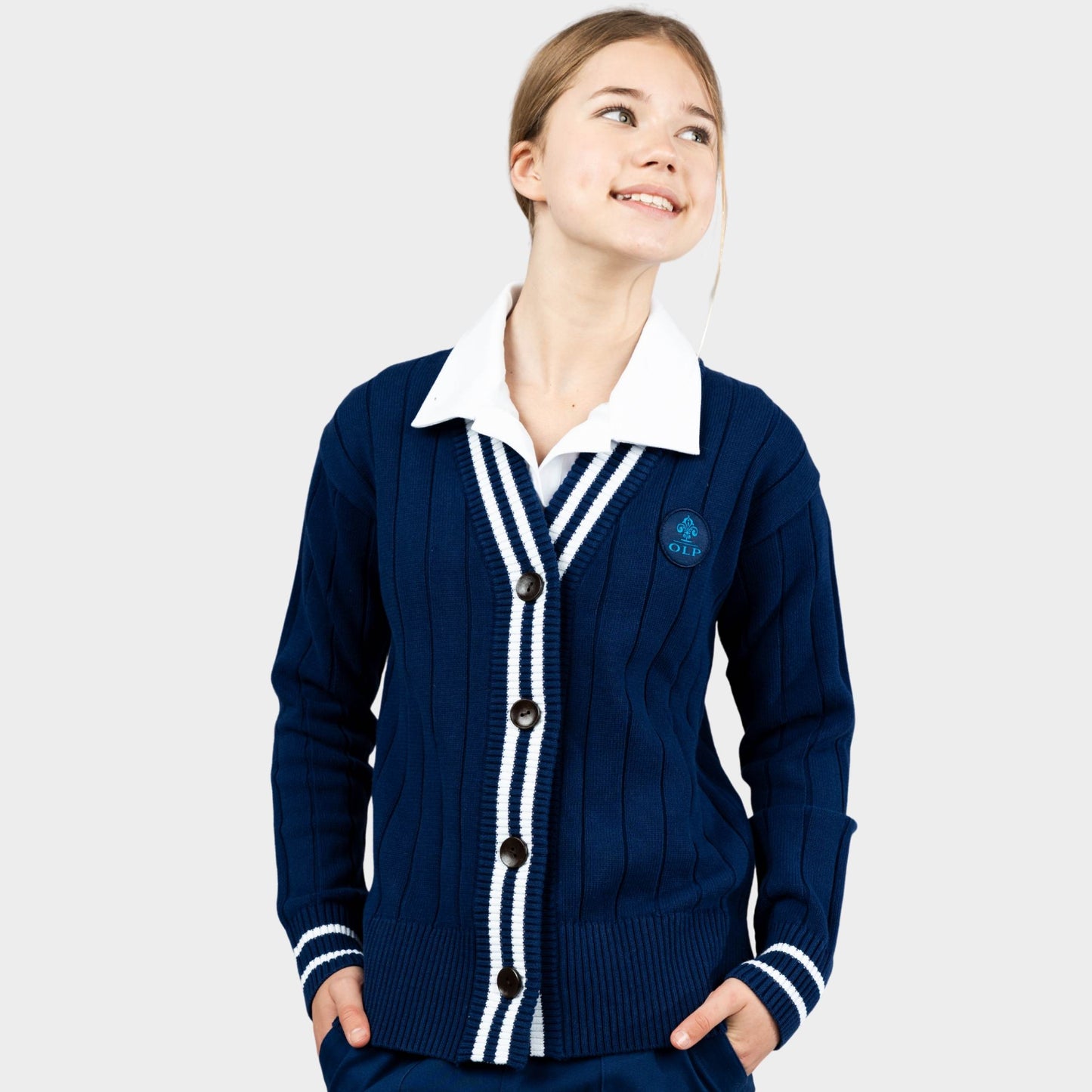 AOLP Letterman V-Neck Cardigan Navy