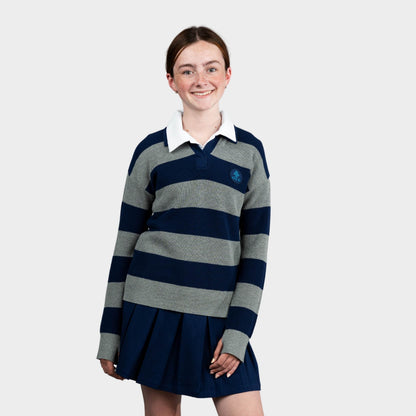 AOLP Striped Rugby Polo Pullover Navy
