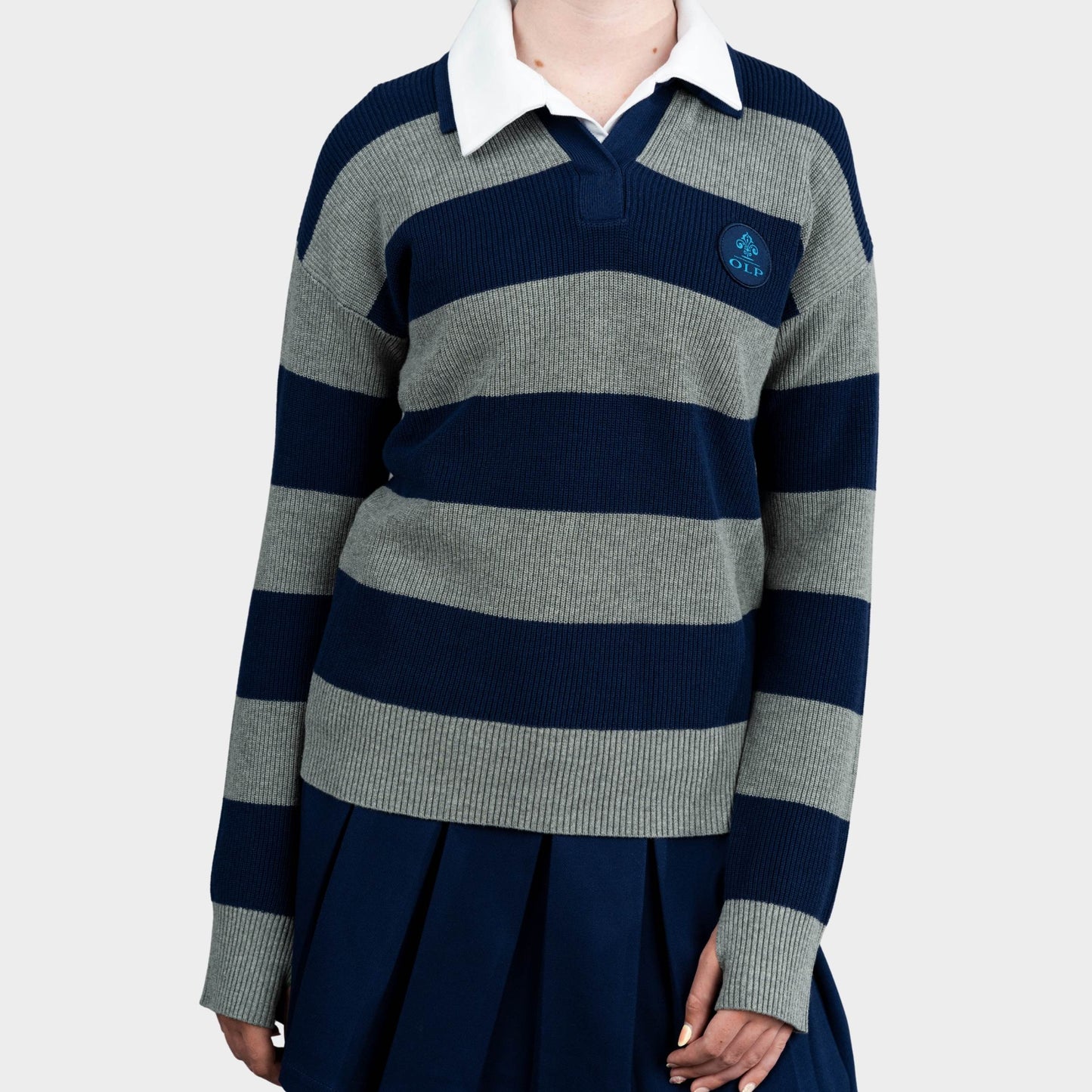 AOLP Striped Rugby Polo Pullover Navy