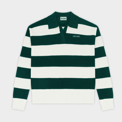 Archer Striped Rugby Polo Pullover Green