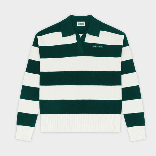 Archer Striped Rugby Polo Pullover Green