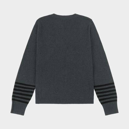 Archer Crew Neck Pullover with Striped Sleeves Charcoal