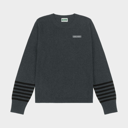 Archer Crew Neck Pullover with Striped Sleeves Charcoal