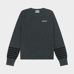 Archer Crew Neck Pullover with Striped Sleeves Charcoal