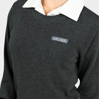 Archer Crew Neck Pullover with Striped Sleeves Charcoal
