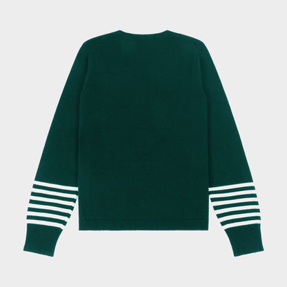 Archer Crew Neck Pullover with Striped Sleeves Green