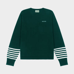 Archer Crew Neck Pullover with Striped Sleeves Green