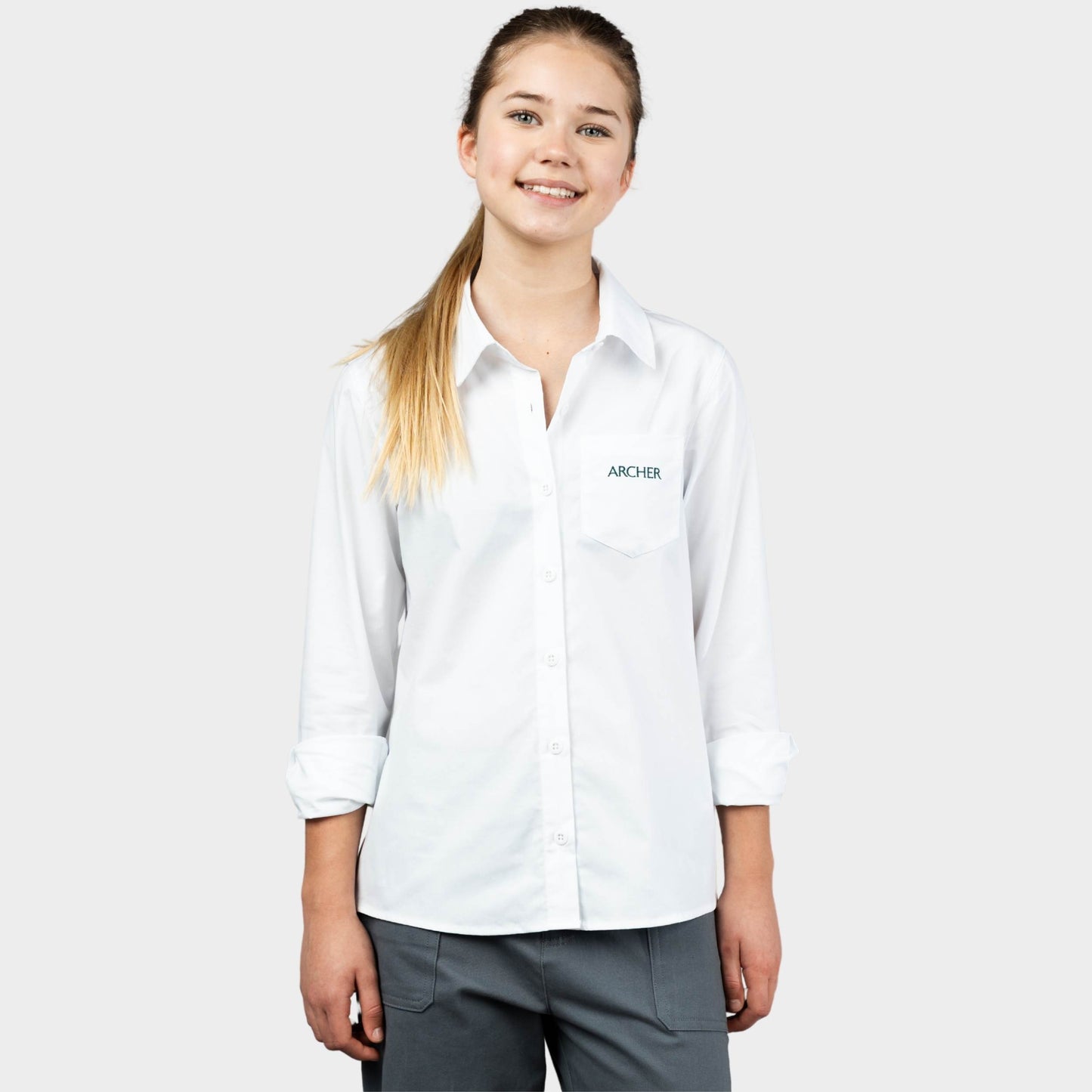Archer Long Sleeve Button Down Shirt White