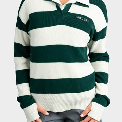 Archer Striped Rugby Polo Pullover Green