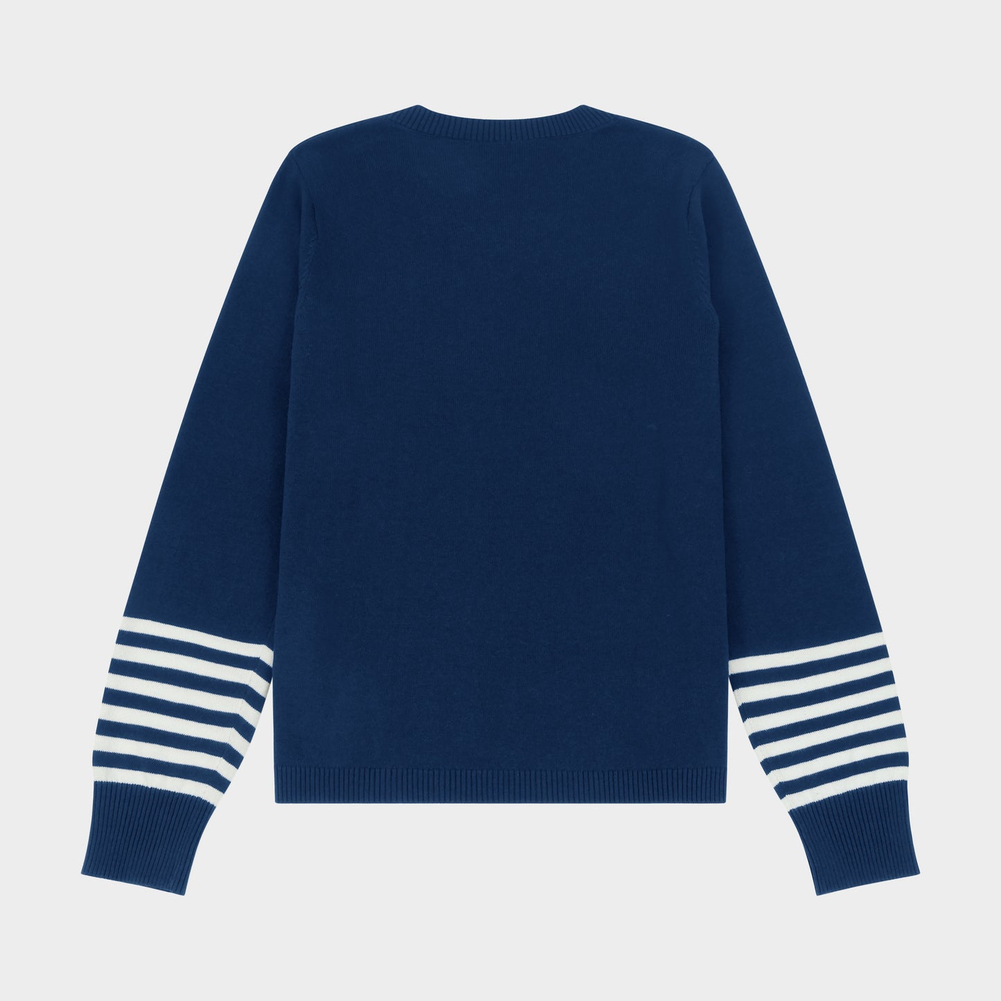 NDB V-Neck Pullover with Striped Sleeves Navy