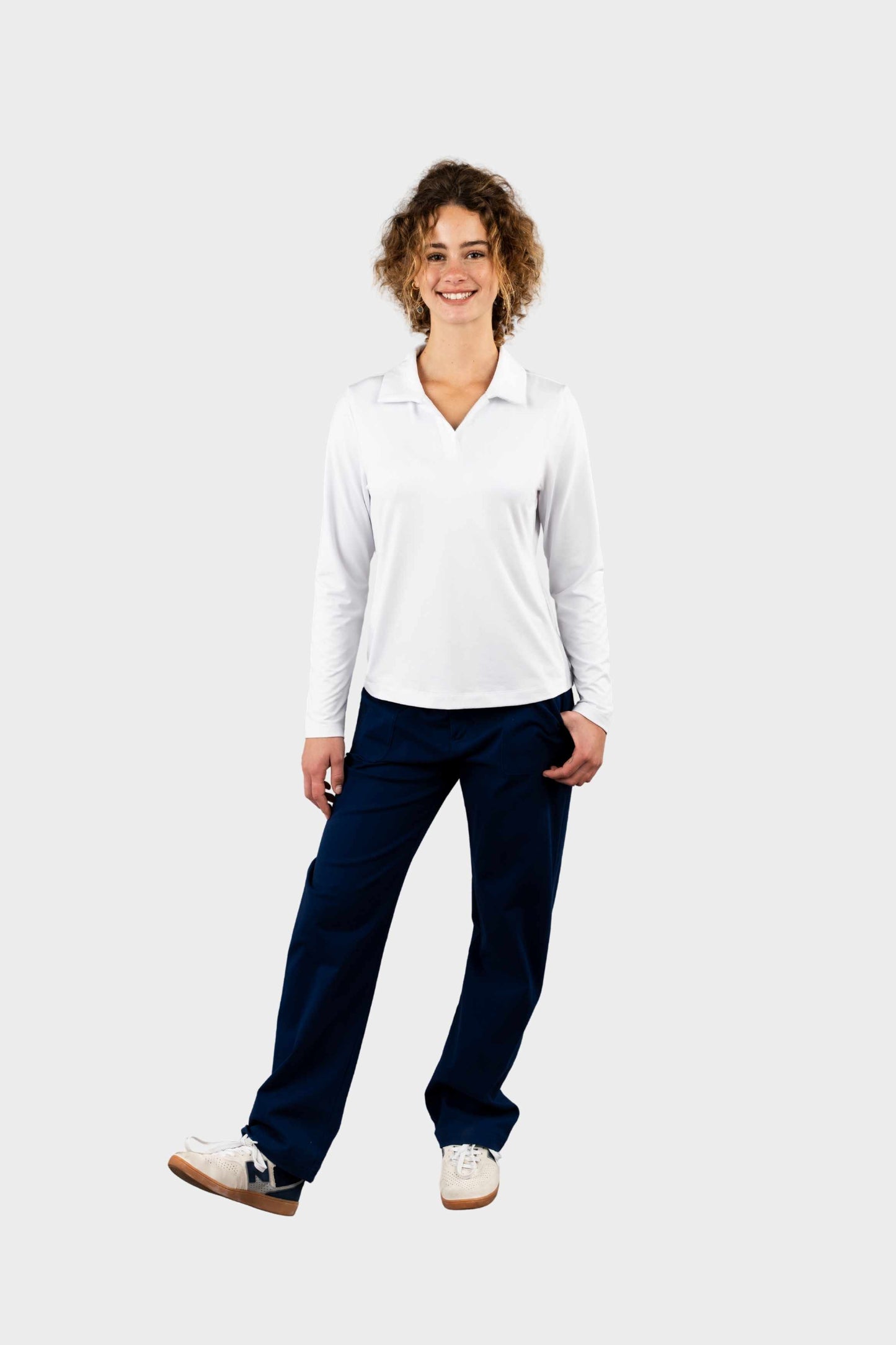 Castilleja Cozy Long Sleeve Polo White