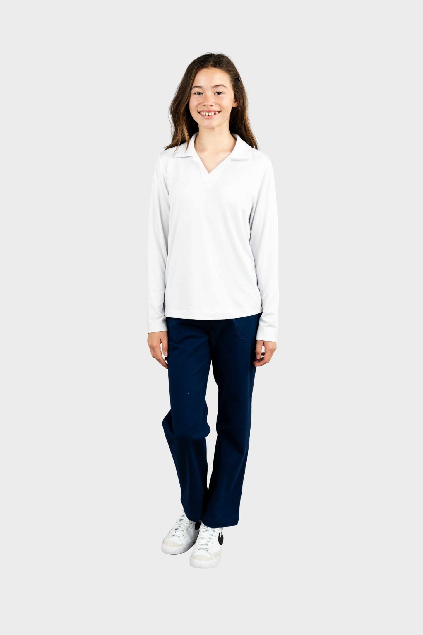Castilleja Cozy Long Sleeve Polo White