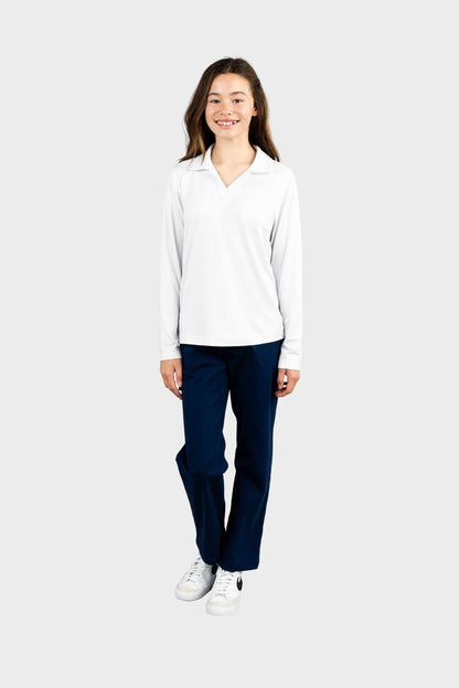 Castilleja Cozy Long Sleeve Polo White