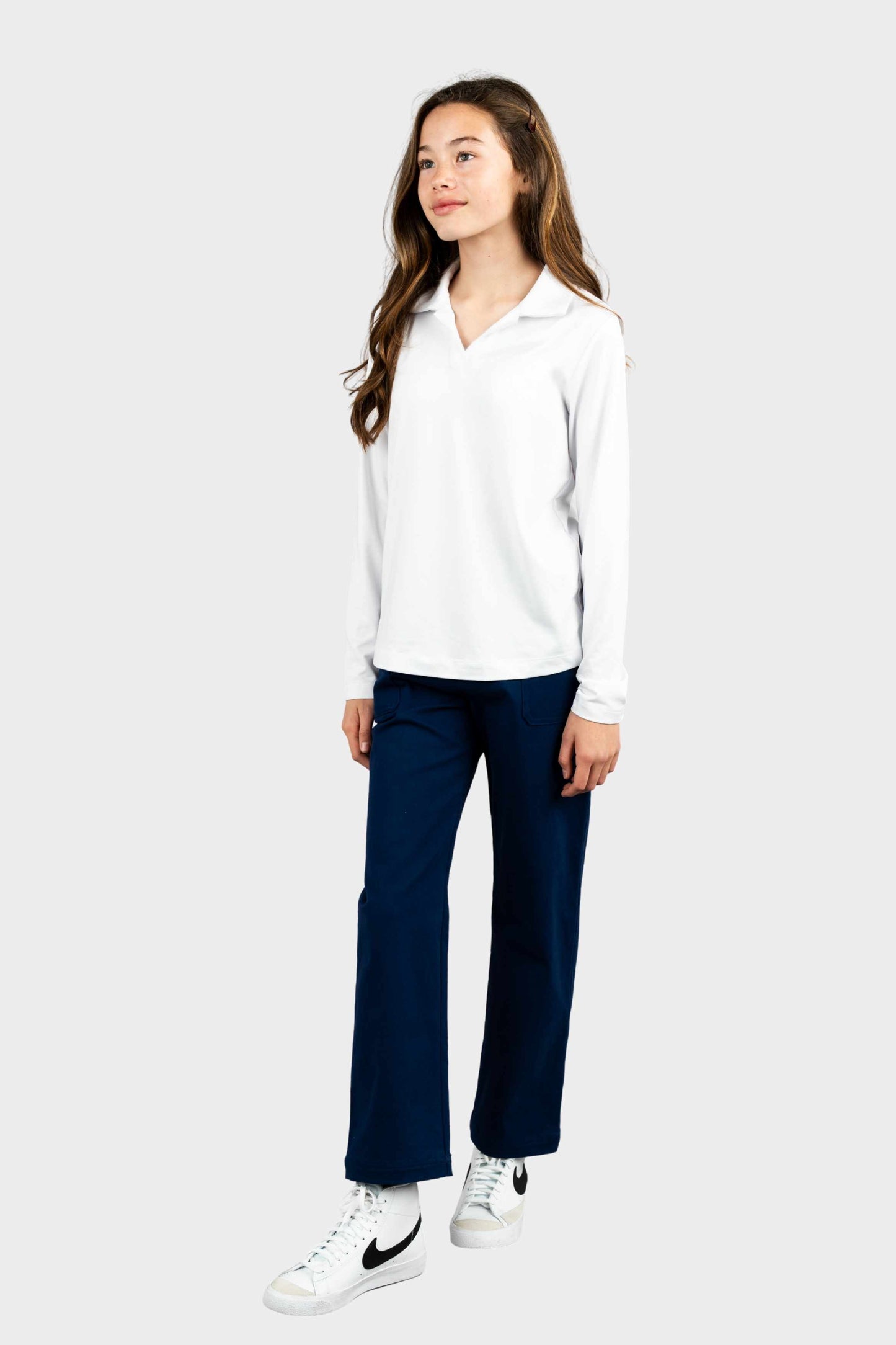 Castilleja Cozy Long Sleeve Polo White