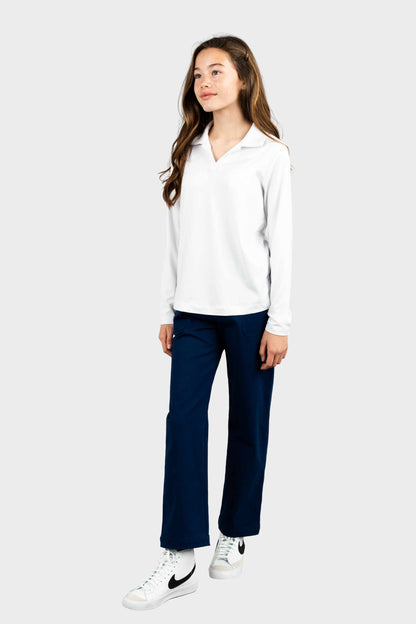Castilleja Cozy Long Sleeve Polo White
