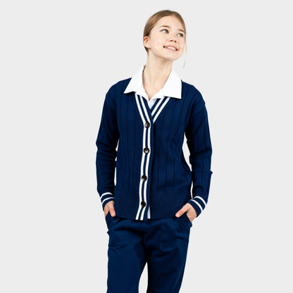 Castilleja Letterman V-Neck Cardigan Navy