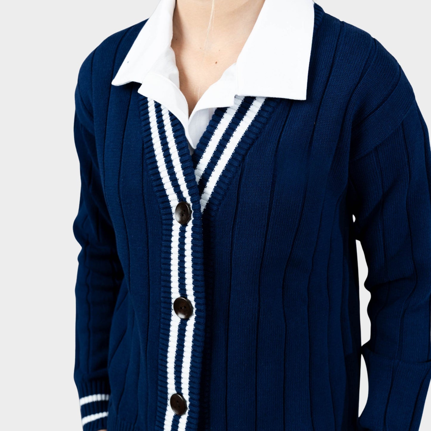 Castilleja Letterman V-Neck Cardigan Navy