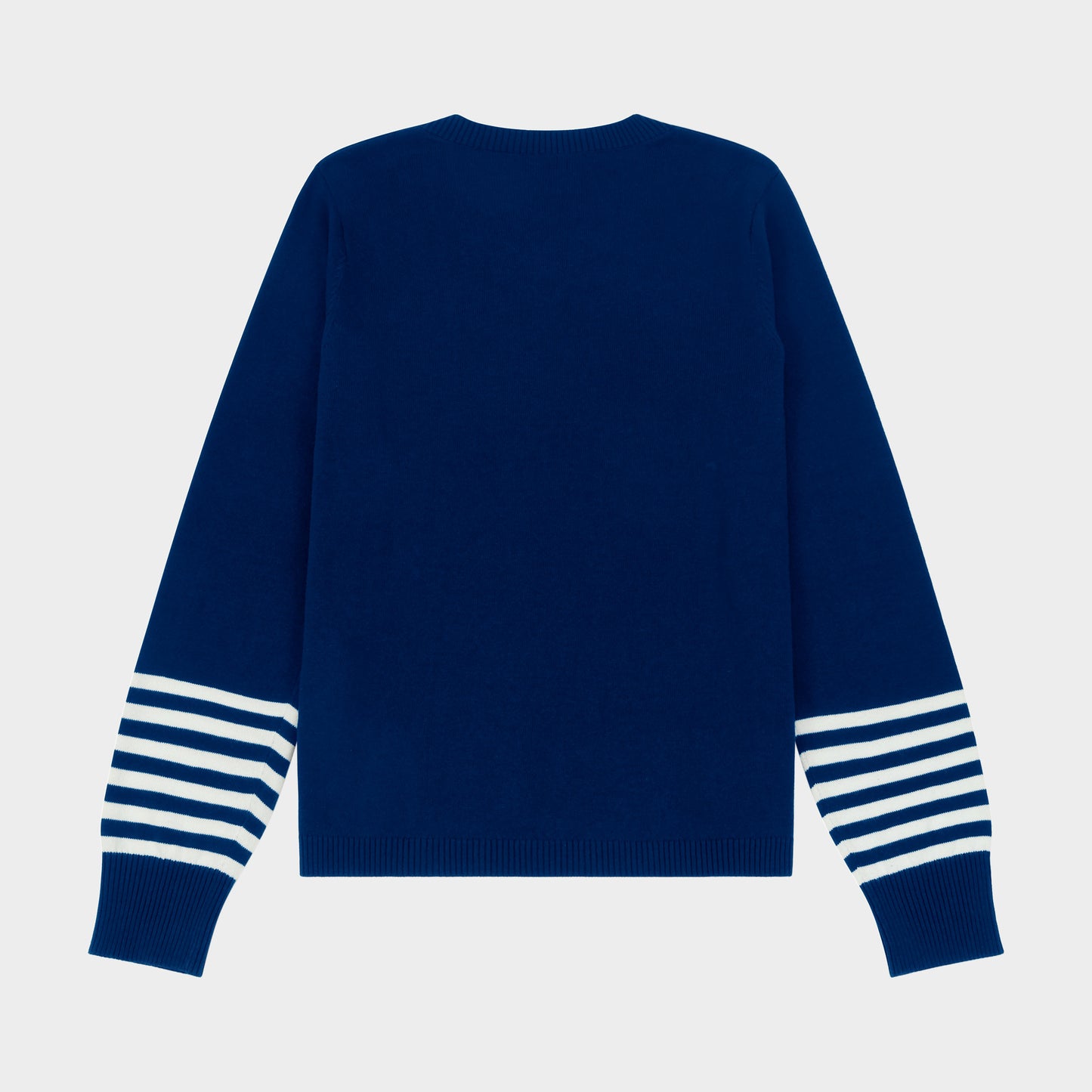 Castilleja V-Neck Pullover with Striped Sleeves Navy
