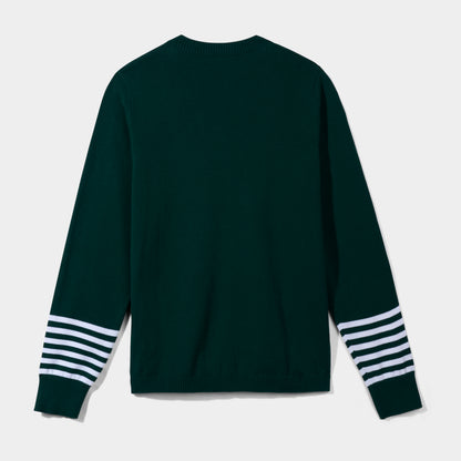 FSHA V-Neck Pullover with Striped Sleeves Green