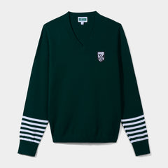 FSHA V-Neck Pullover with Striped Sleeves Green