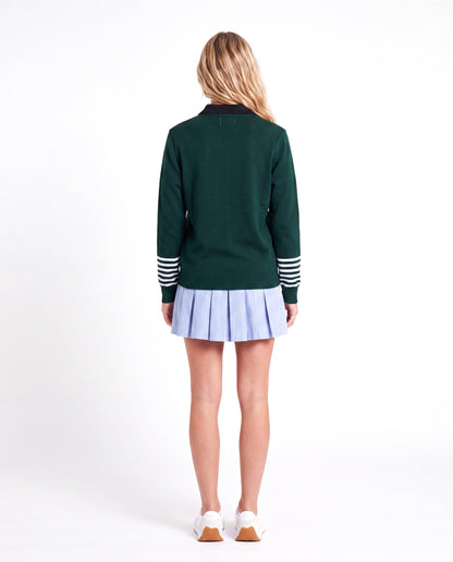 FSHA V-Neck Pullover with Striped Sleeves Green
