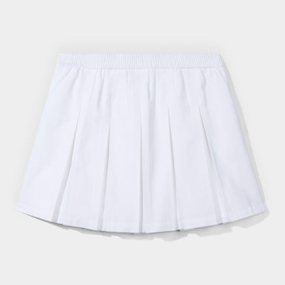 Flat Front Modern Pleated Skirt White