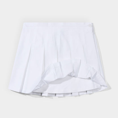 Flat Front Modern Pleated Skirt White