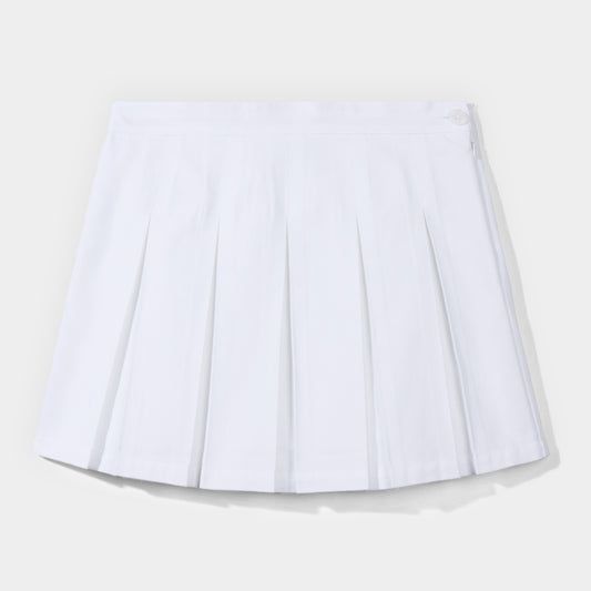 Flat Front Modern Pleated Skirt White