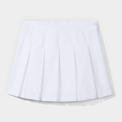 Flat Front Modern Pleated Skirt White