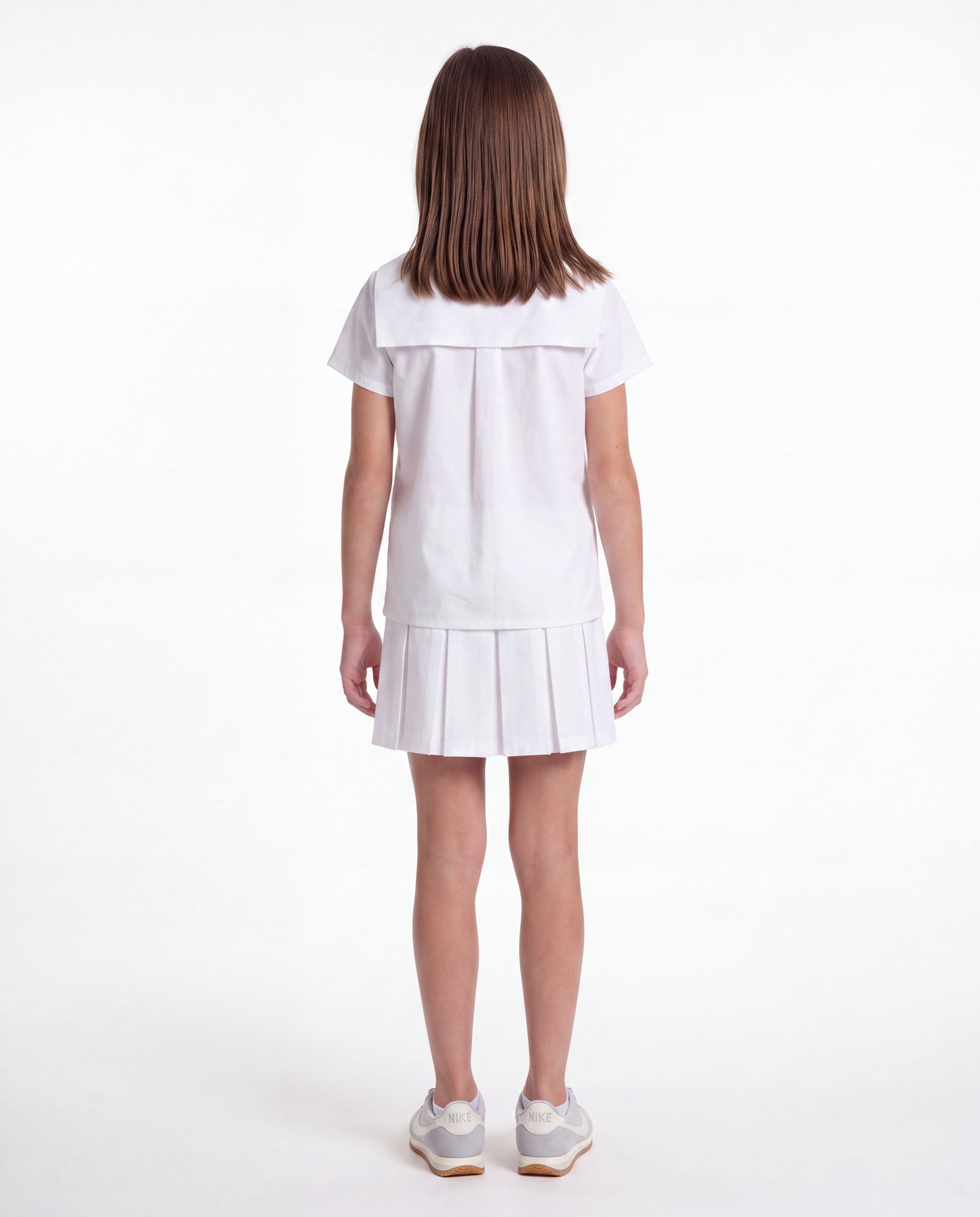 Flat Front Modern Pleated Skirt White