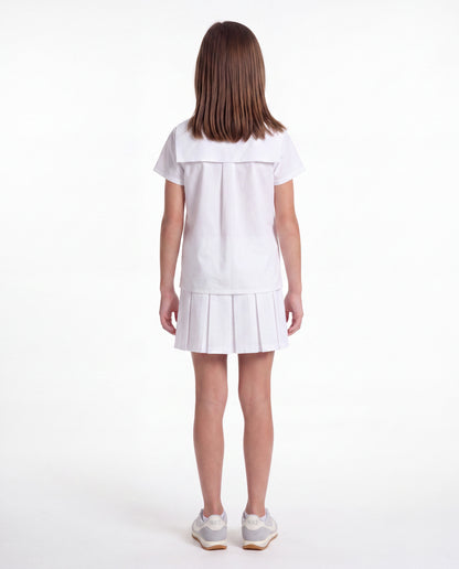 Flat Front Modern Pleated Skirt White