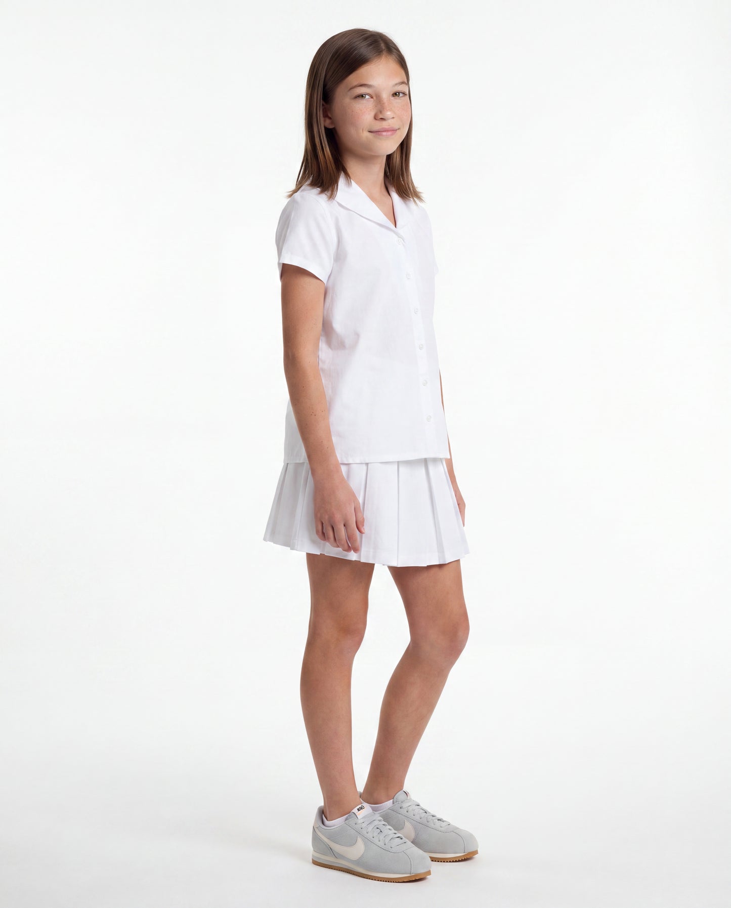 Flat Front Modern Pleated Skirt White