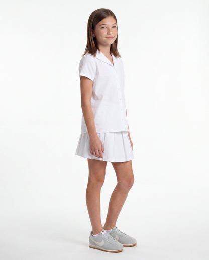 Flat Front Modern Pleated Skirt White