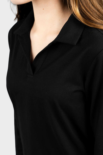 Marlborough Cozy Long Sleeve Polo Black