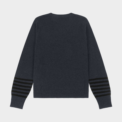 Marlborough V-Neck Pullover with Striped Sleeves Charcoal