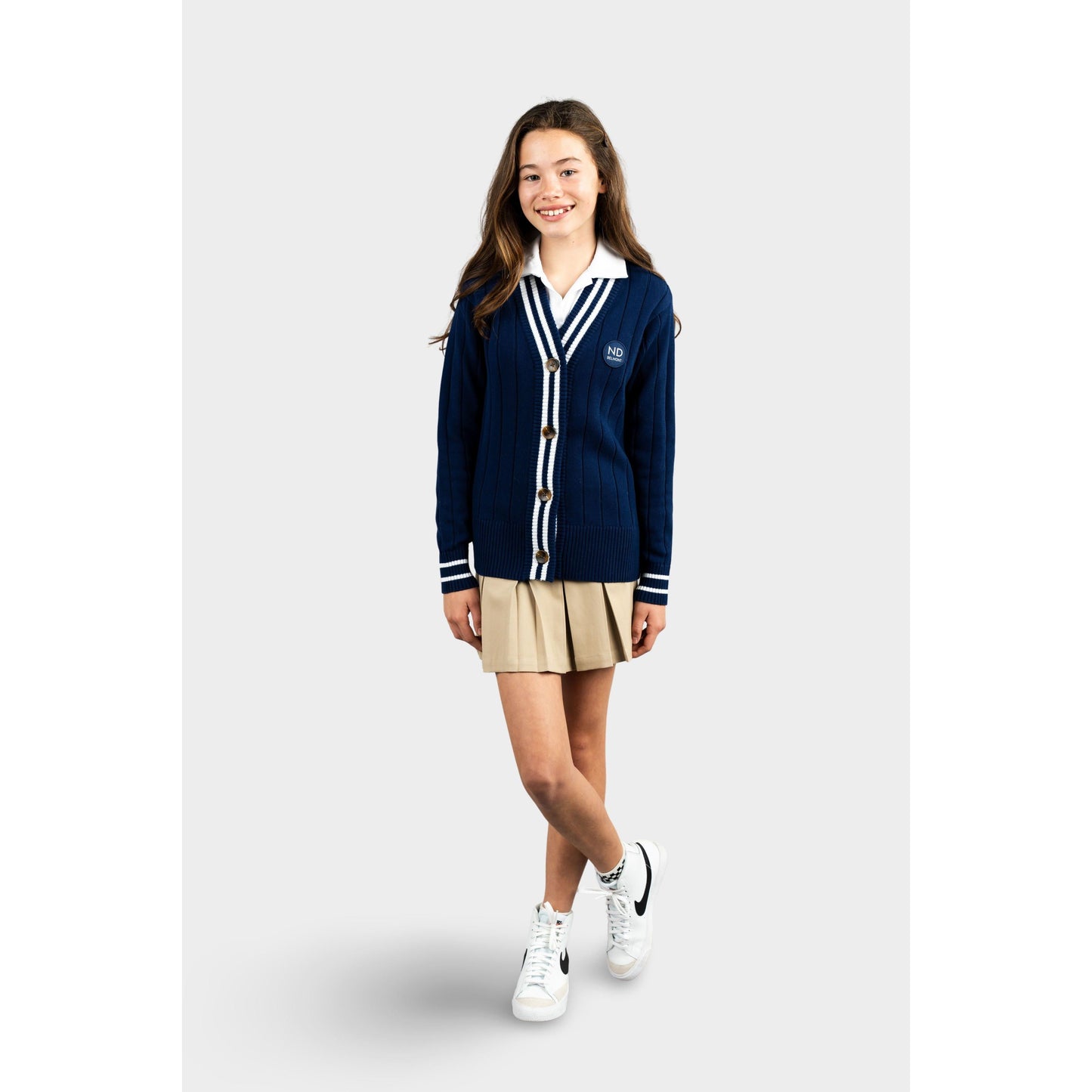NDB Letterman V-Neck Cardigan Navy