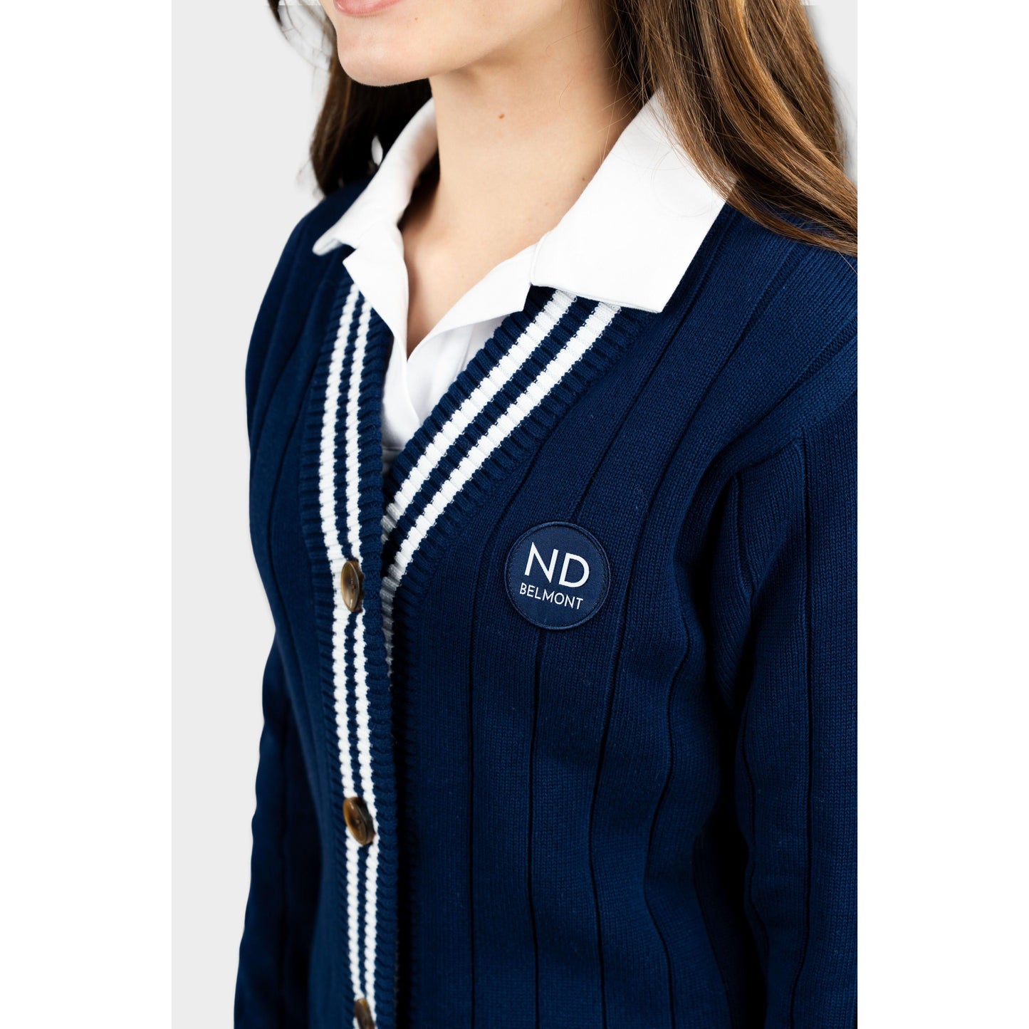 NDB Letterman V-Neck Cardigan Navy