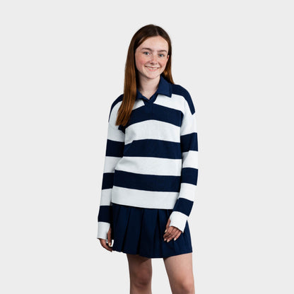 NDB Striped Rugby Polo Pullover Navy