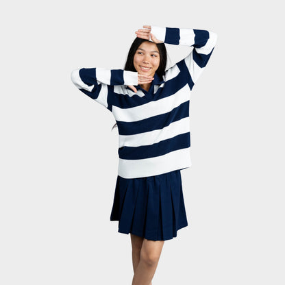 NDB Striped Rugby Polo Pullover Navy