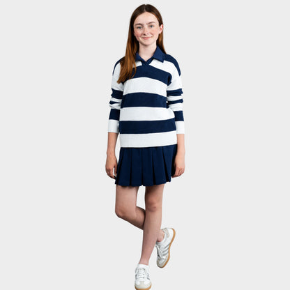 NDB Striped Rugby Polo Pullover Navy
