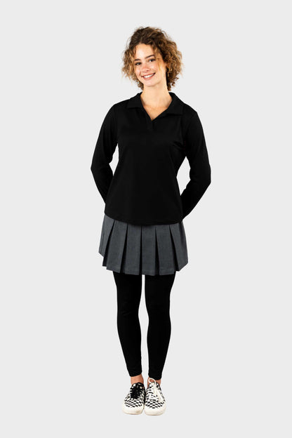 Regina Dominican Cozy Long Sleeve Polo Black