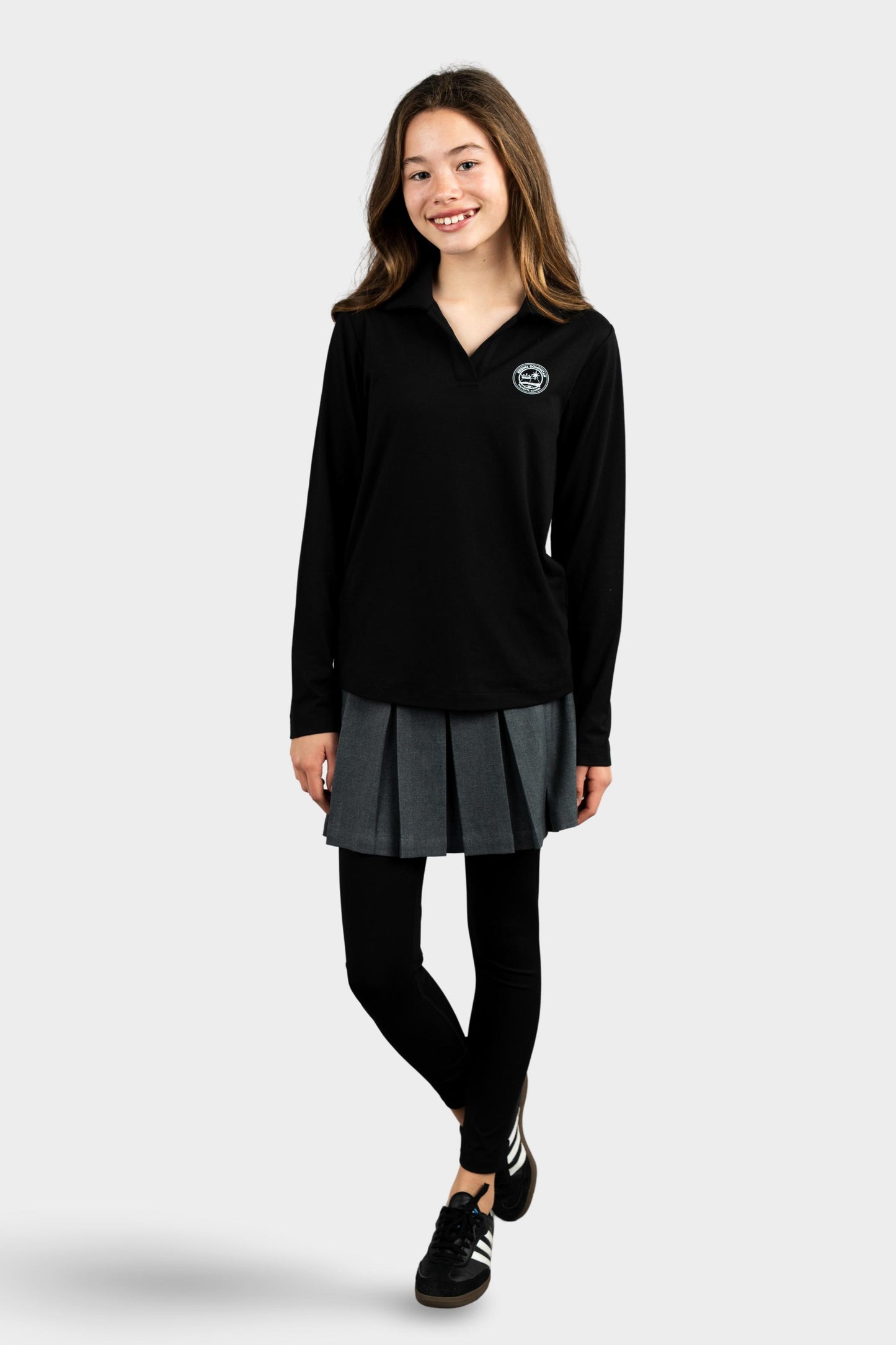 Regina Dominican Cozy Long Sleeve Polo Black
