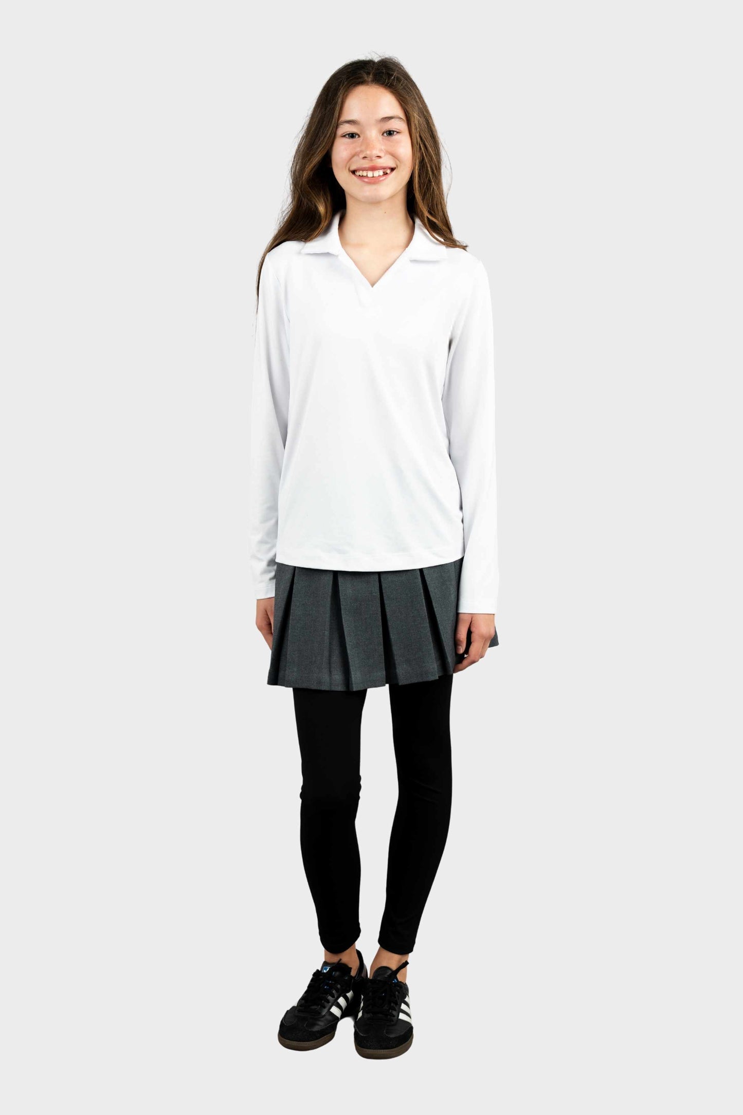Regina Dominican Cozy Long Sleeve Polo White