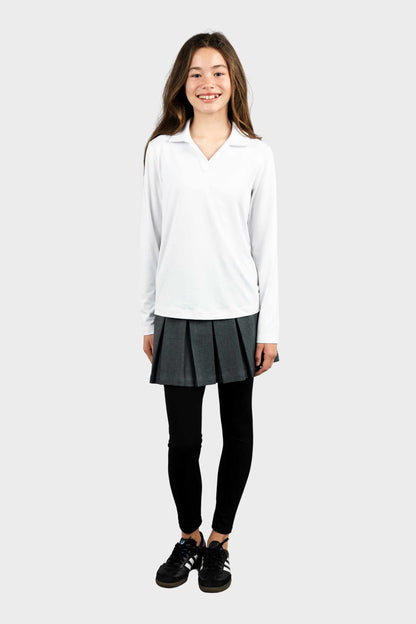 Regina Dominican Cozy Long Sleeve Polo White