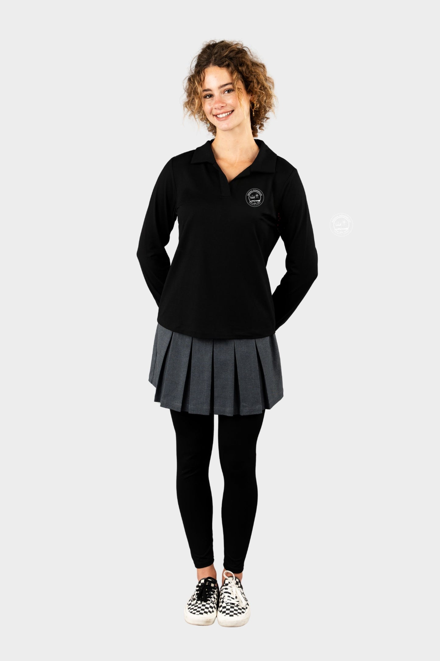 Regina Dominican Cozy Long Sleeve Polo Black