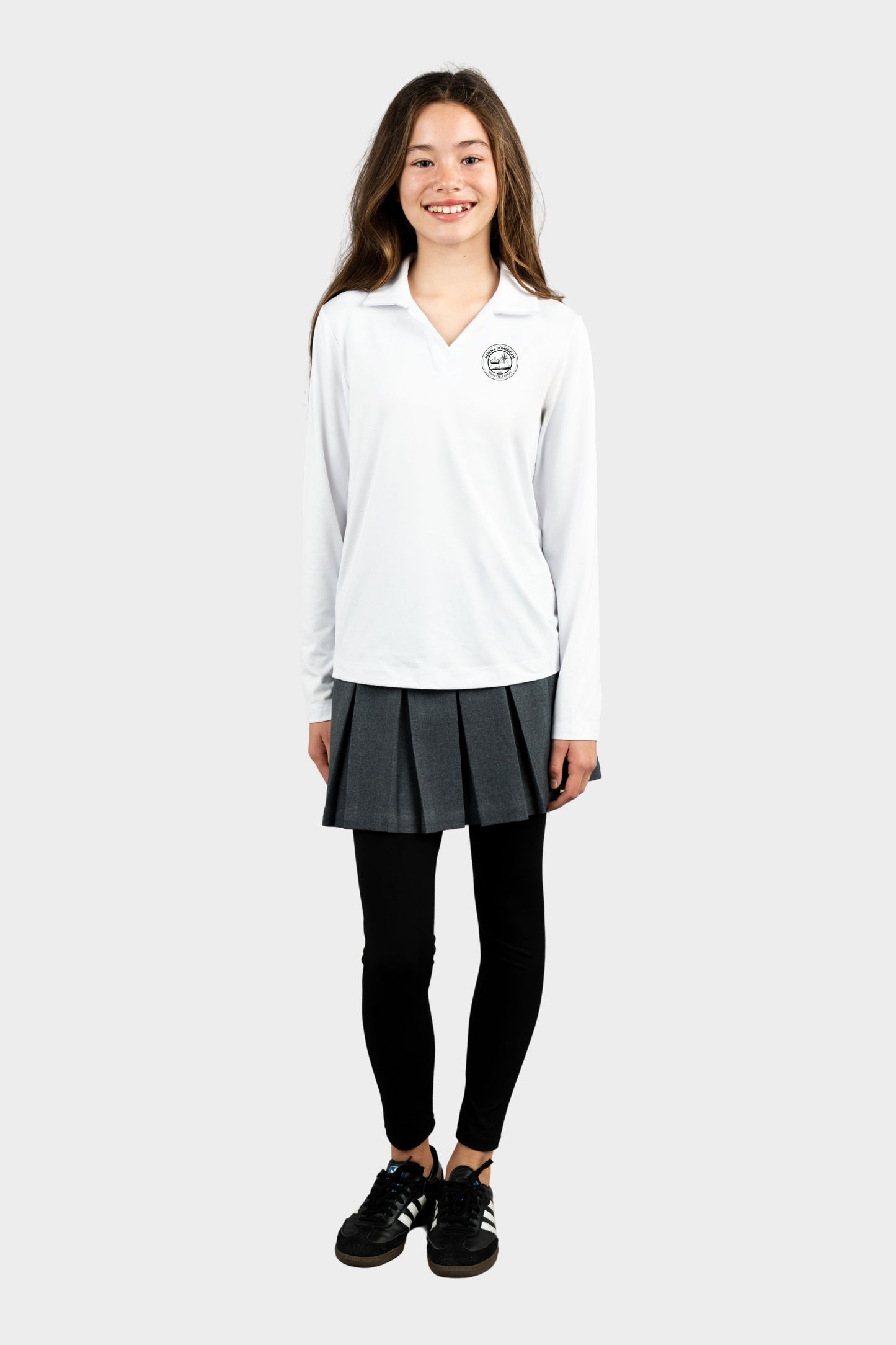 Regina Dominican Cozy Long Sleeve Polo White