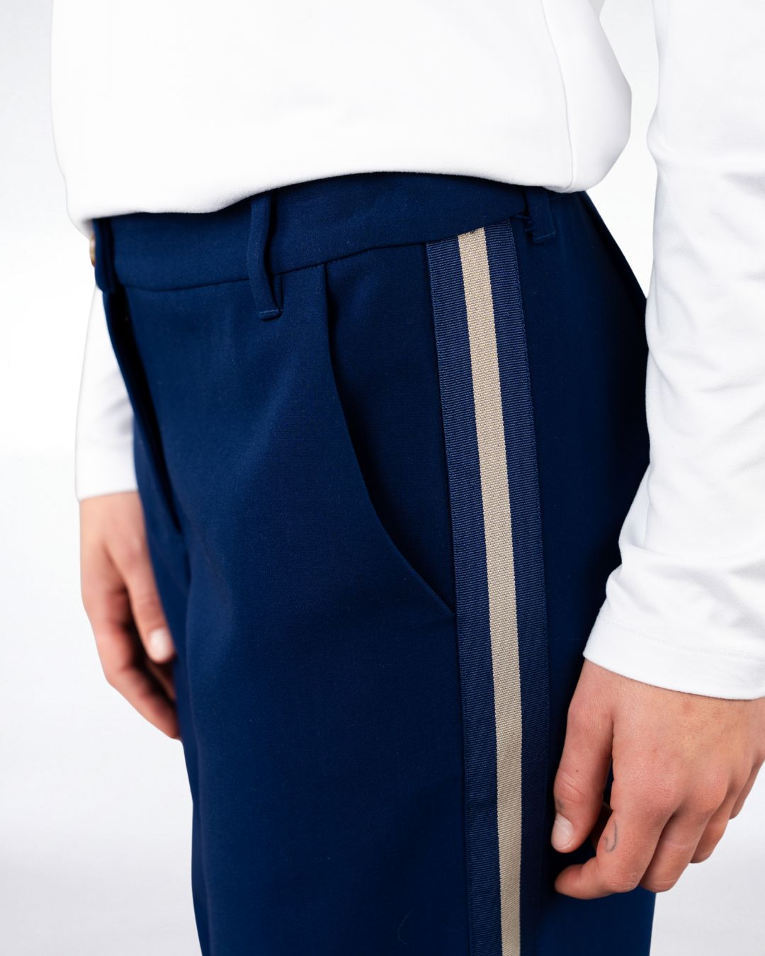 Slouchy Track Trouser Navy Tan